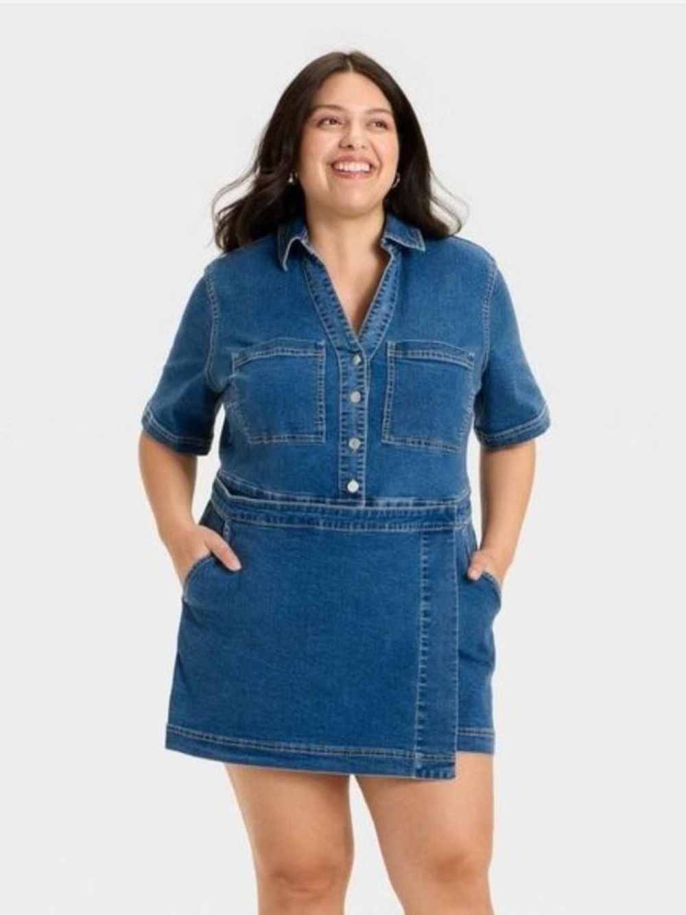 Ava & Viv Blue Denim Short-Sleeve Romper